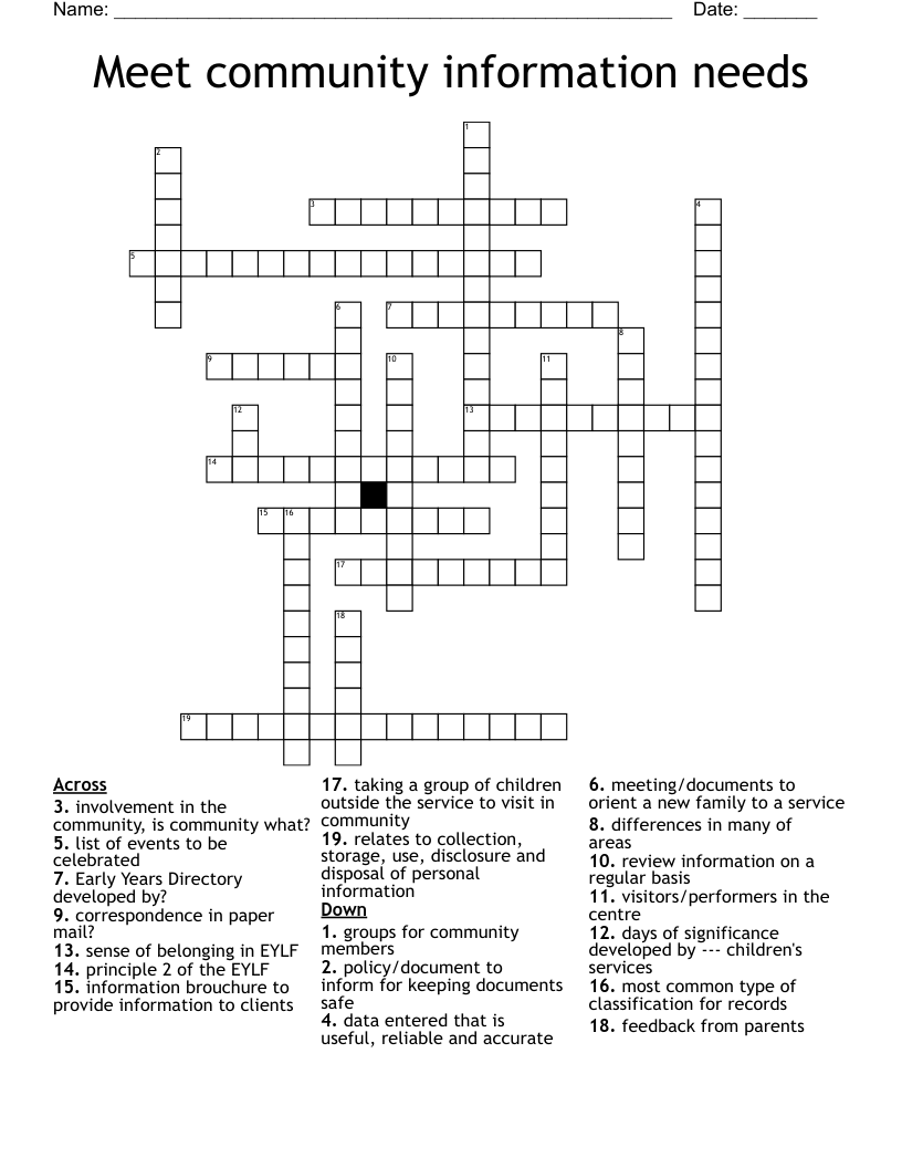 Meet community information needs Crossword