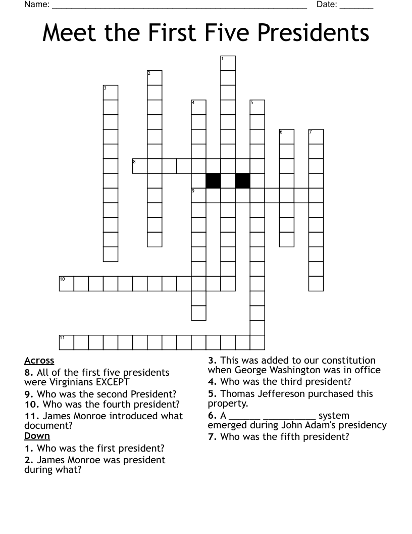 Meet the First Five Presidents Crossword