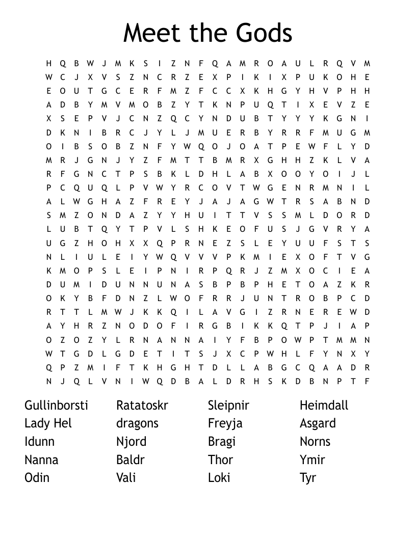 Meet the Gods Word Search