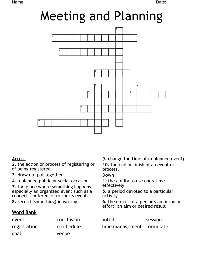 Meeting and Planning Crossword