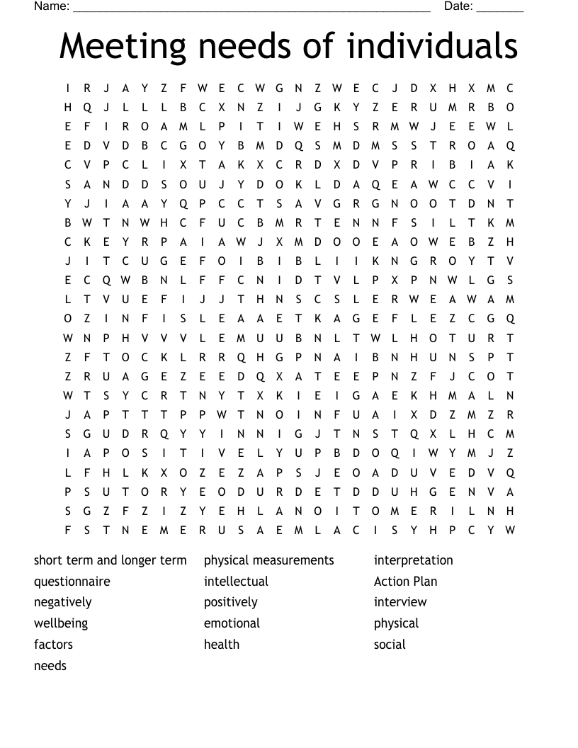 Meeting needs of individuals Word Search