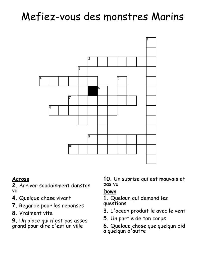 Mefiez-vous des monstres Marins Crossword