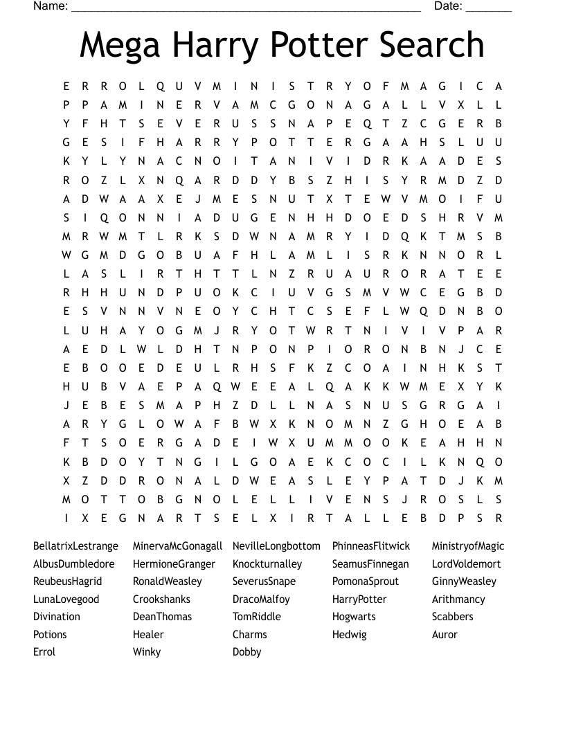 Mega Harry Potter Search Word Search