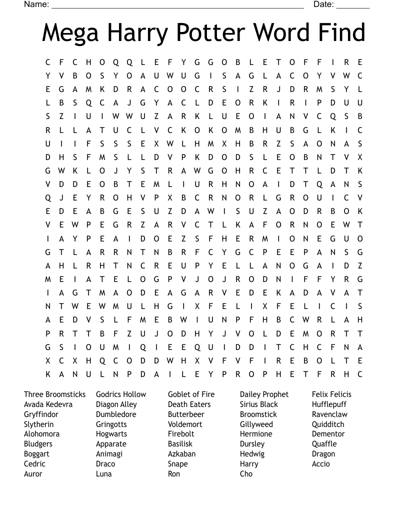 Mega Harry Potter Word Find Word Search