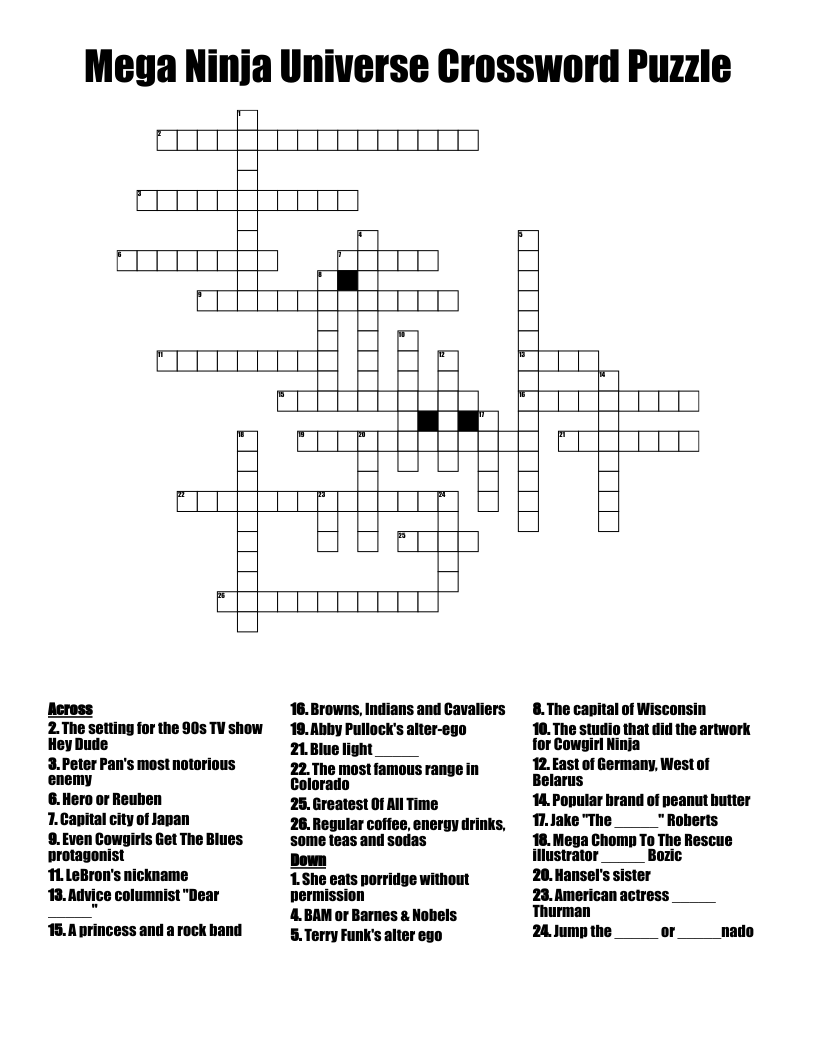 Mega Ninja Universe Crossword Puzzle