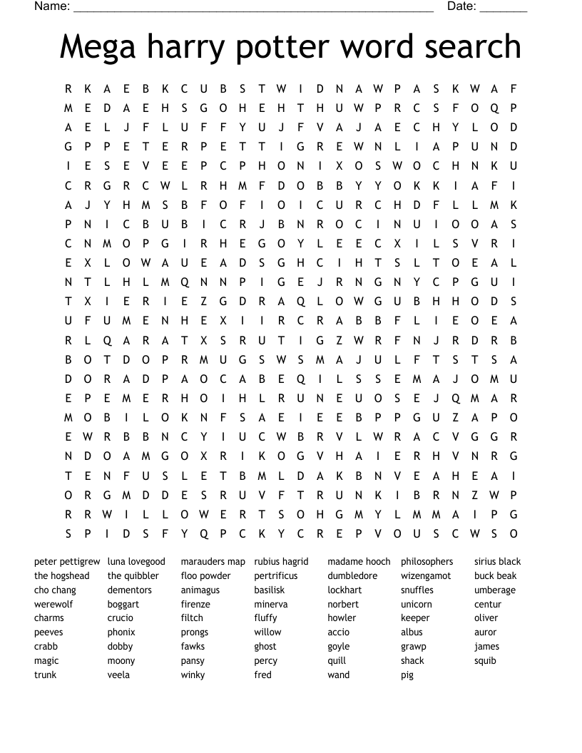 Mega harry potter word search