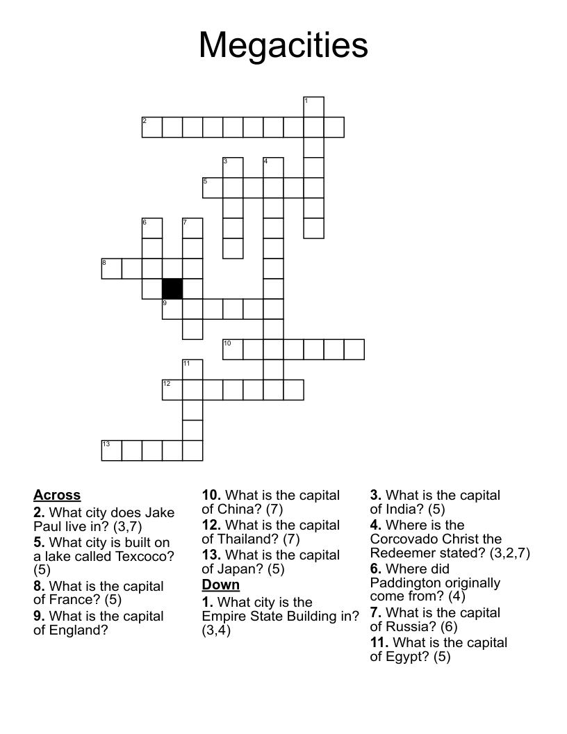 Megacities Crossword