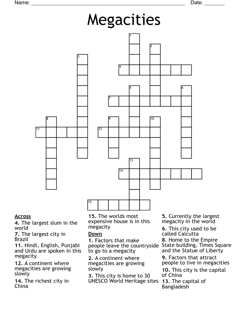 Megacities Crossword