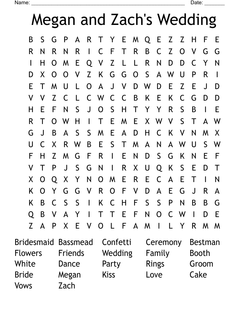 Megan and Zach's Wedding Word Search