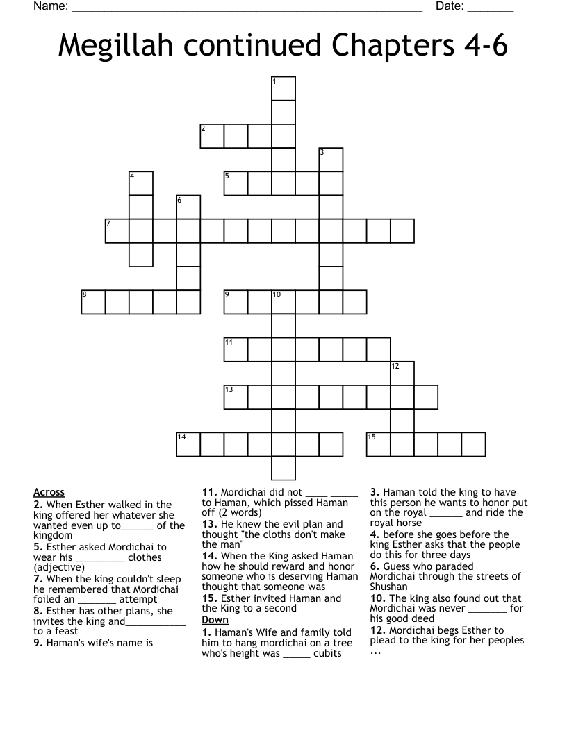 Megillah continued Chapters 4-6 Crossword