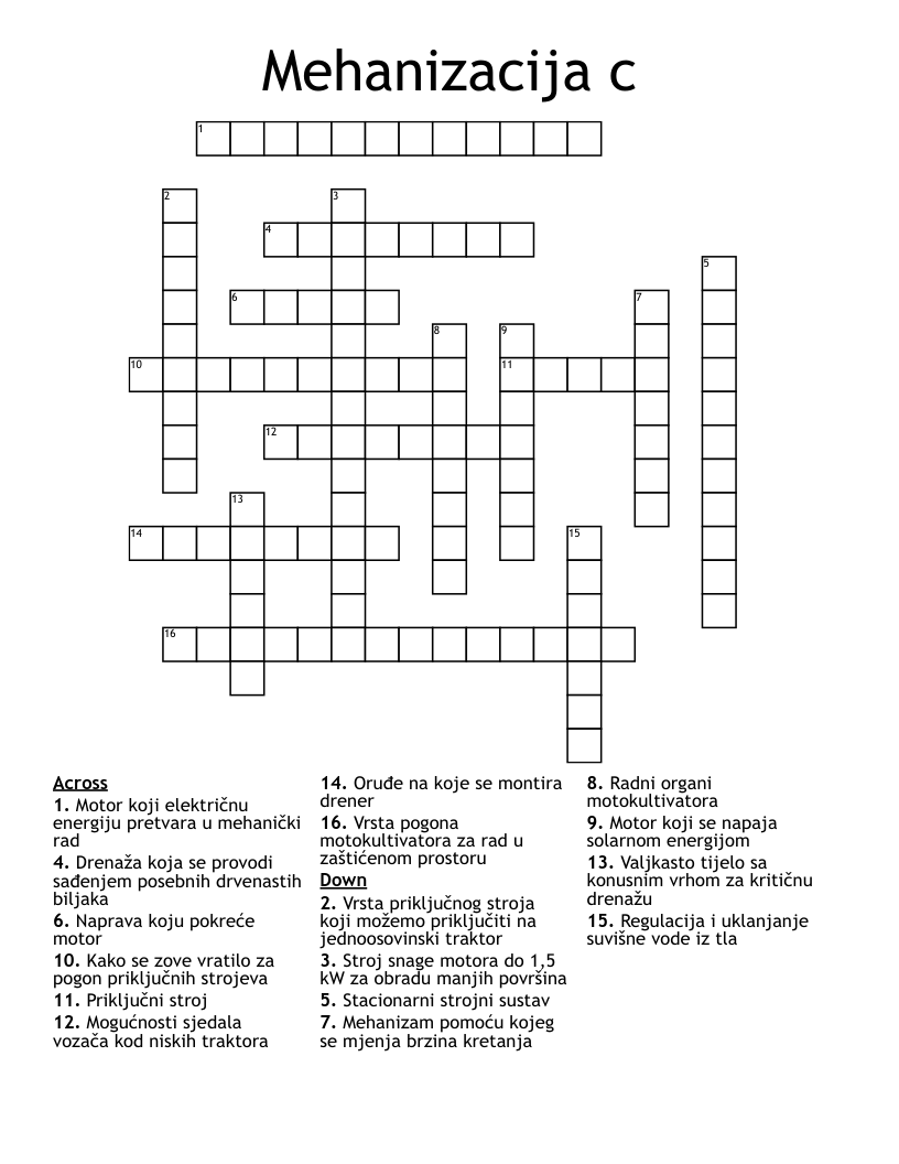 Mehanizacija c Crossword