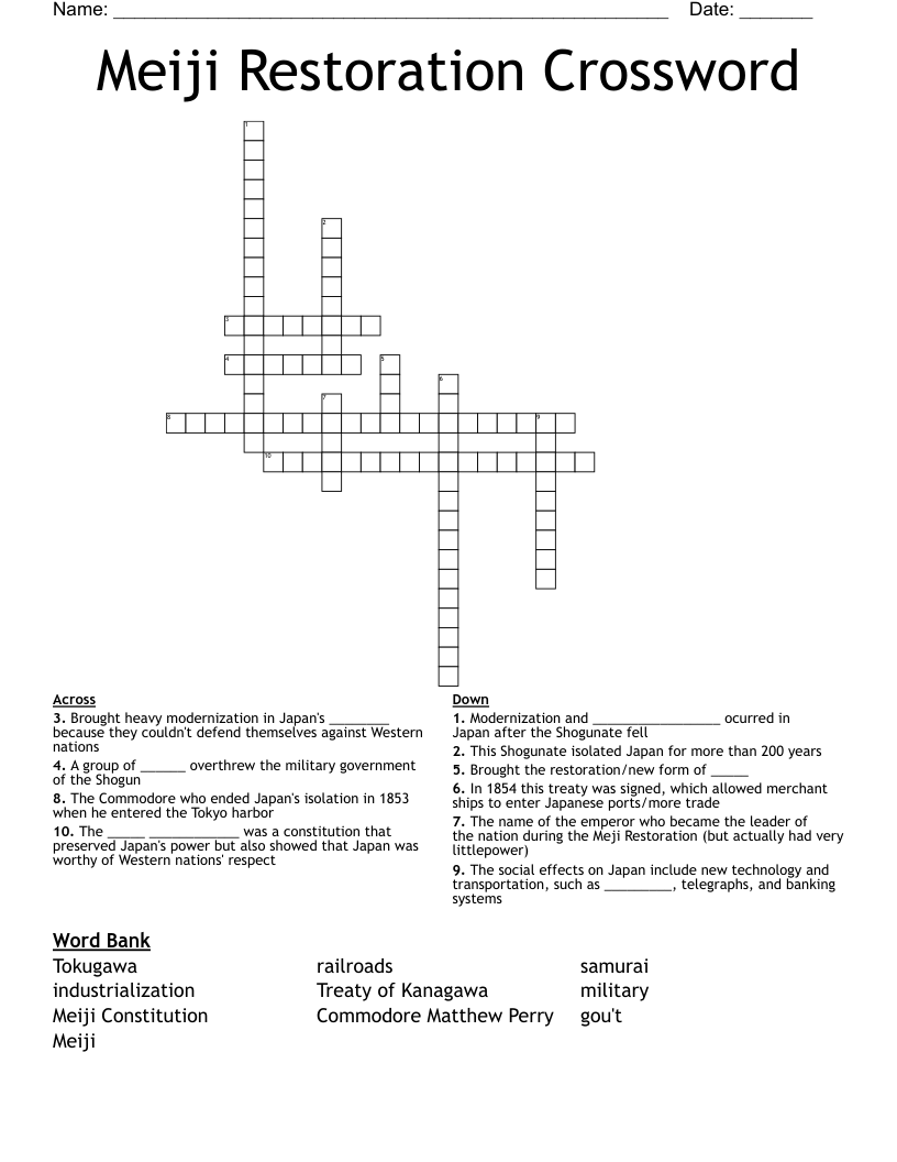 Meiji Restoration Crossword