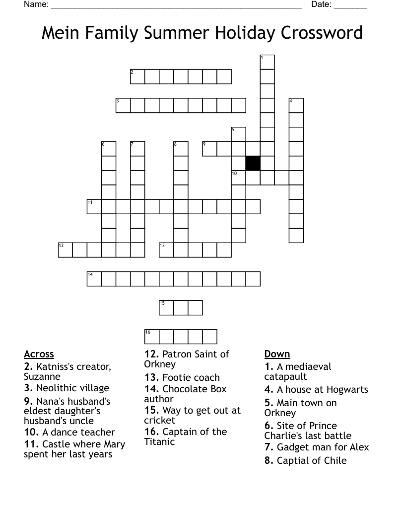 Mein Family Summer Holiday Crossword