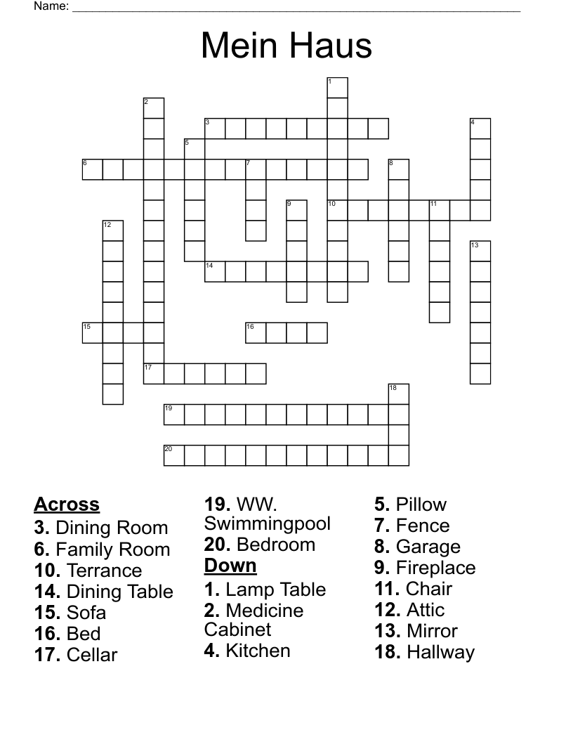 Mein Haus Crossword