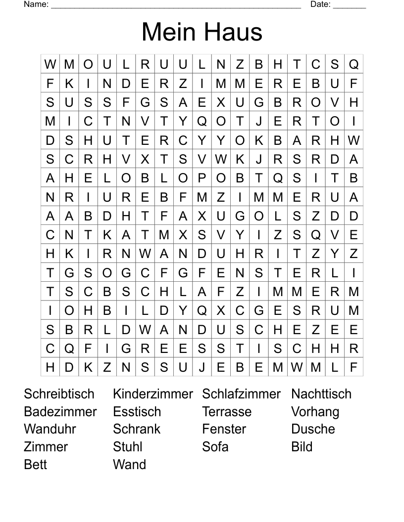 Mein Haus Word Search