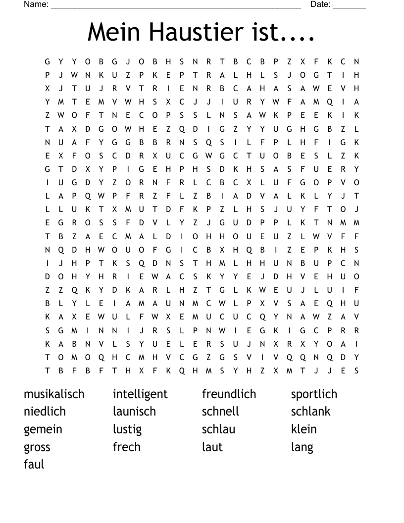 Mein Haustier ist.... Word Search