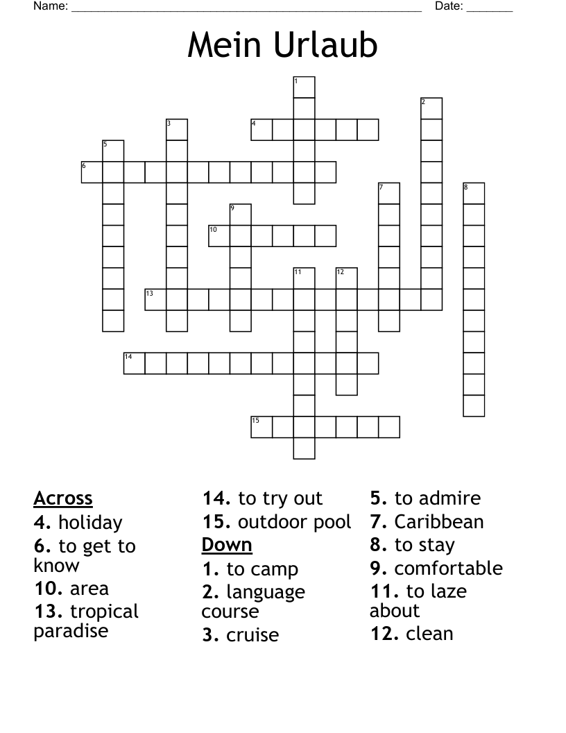 Mein Urlaub Crossword