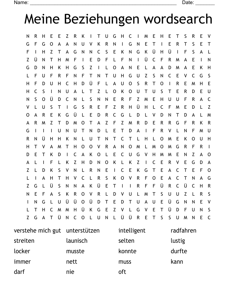 Meine Beziehungen wordsearch