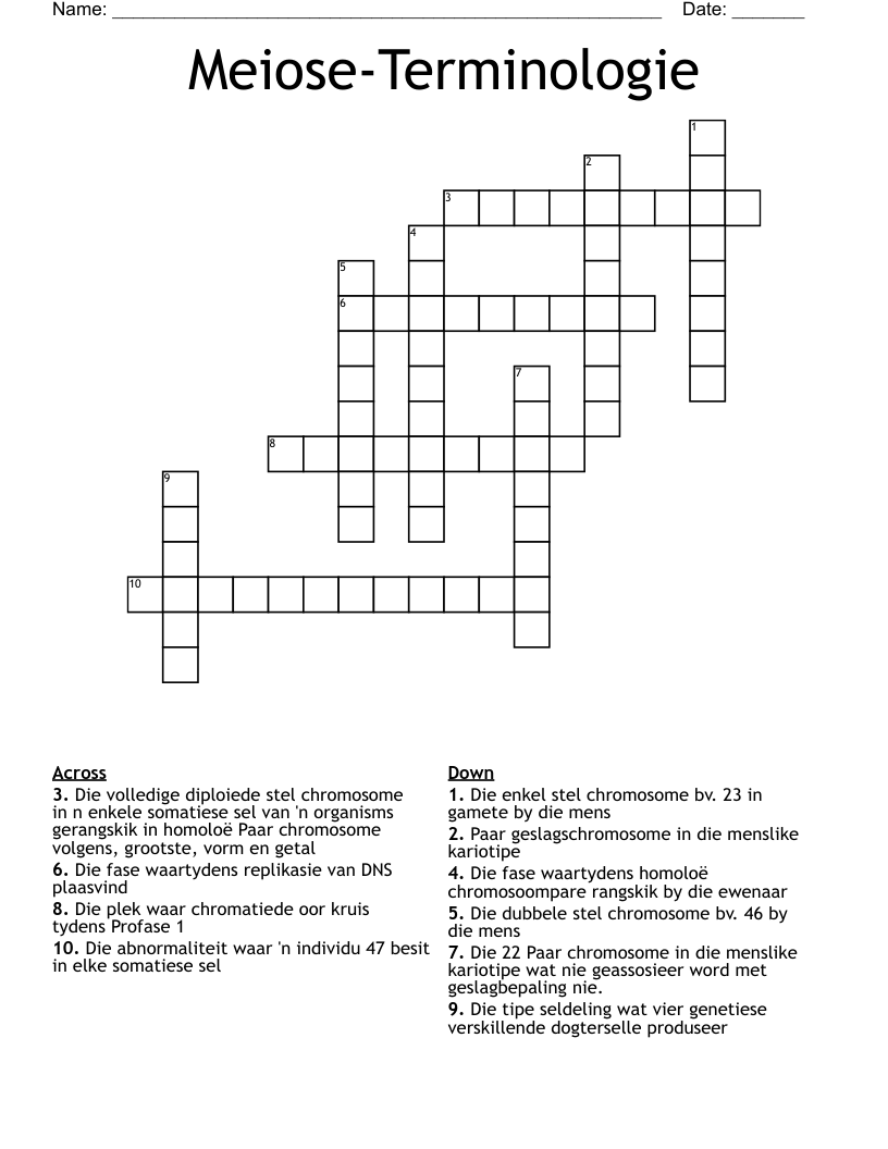 Meiose-Terminologie Crossword