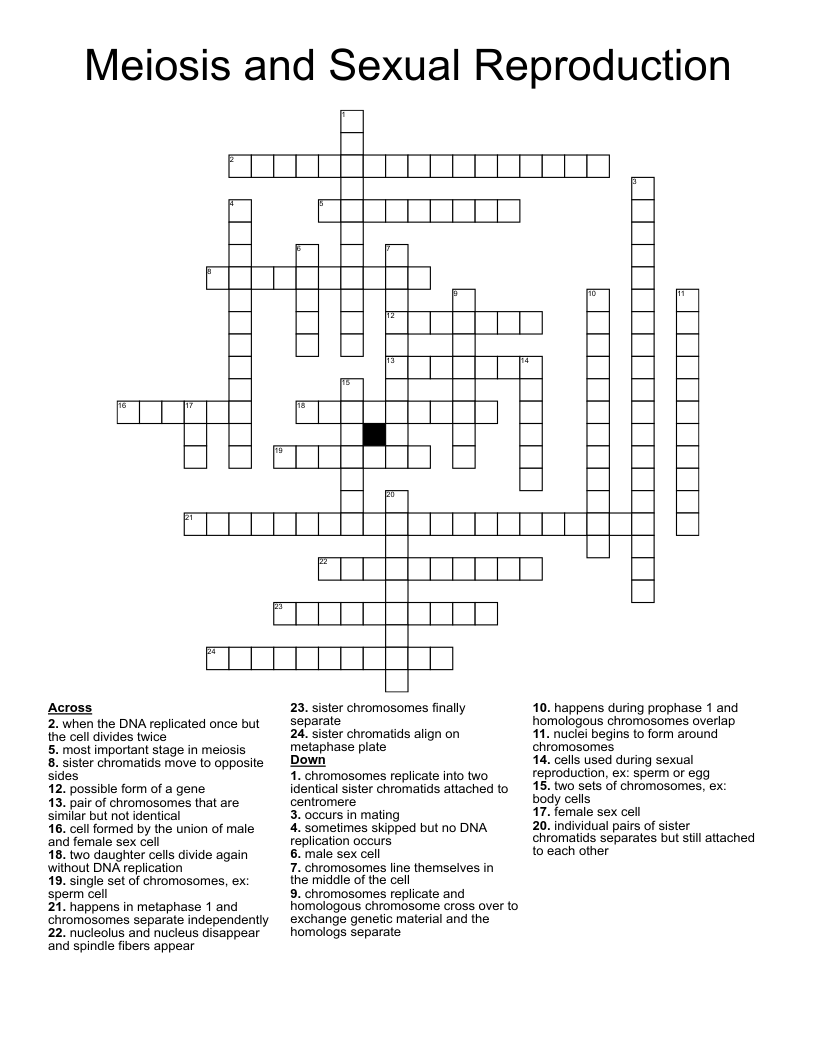 Meiosis and Sexual Reproduction Crossword