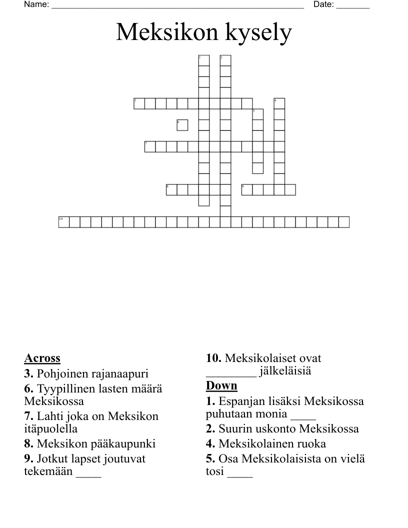Meksikon kysely Crossword