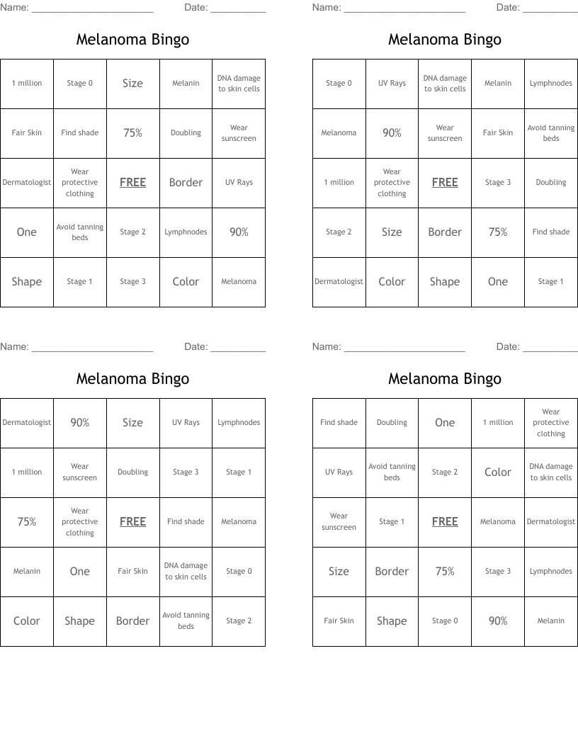 Melanoma Bingo