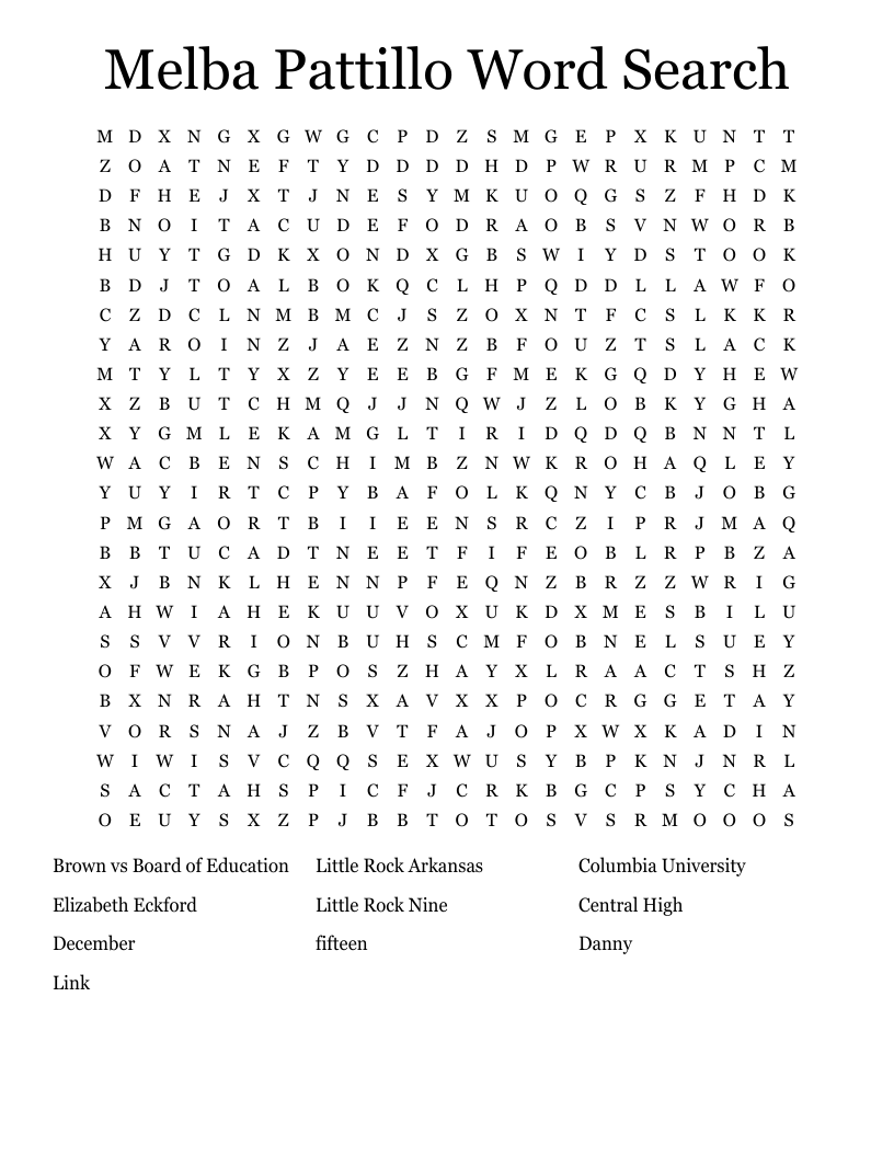 Melba Pattillo Word Search