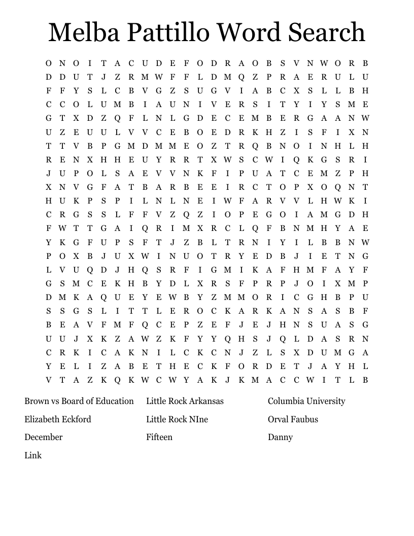 Melba Pattillo Word Search