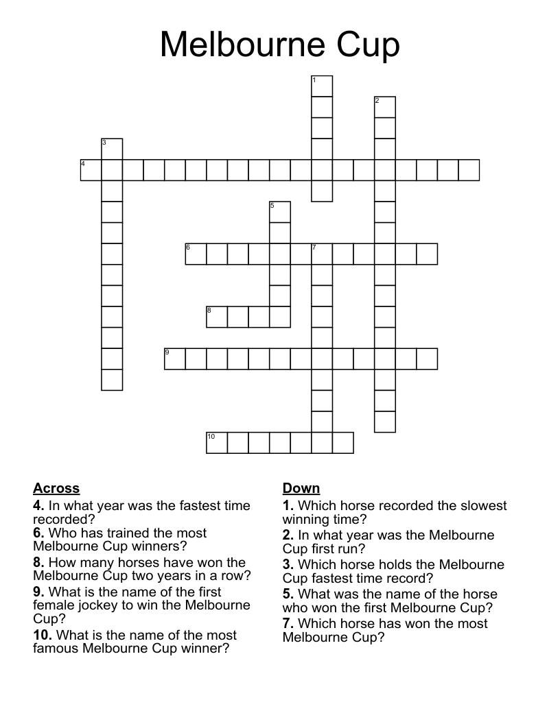 Melbourne Cup Crossword