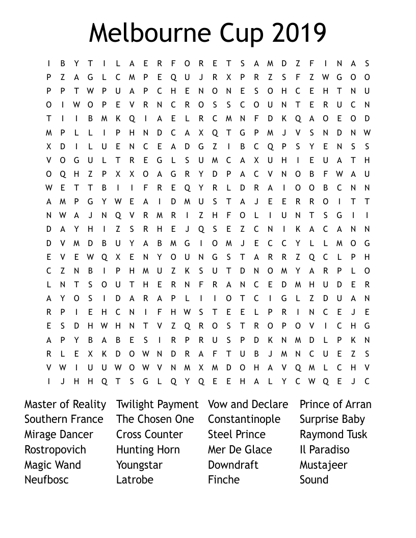 Melbourne Cup 2019 Word Search