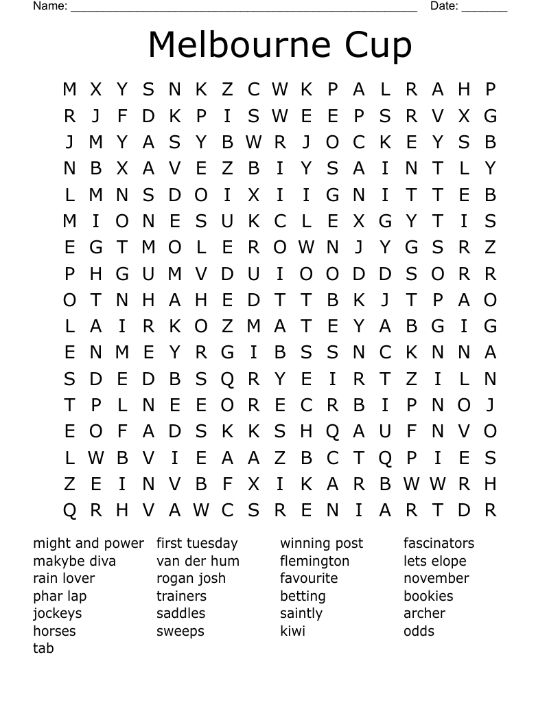 Melbourne Cup Word Search