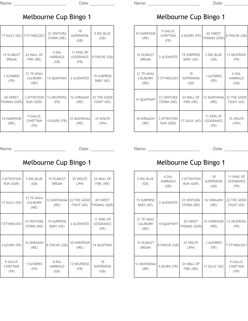Melbourne Cup Bingo 1