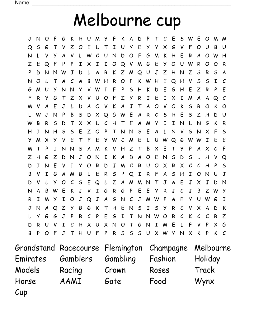 Melbourne cup Word Search