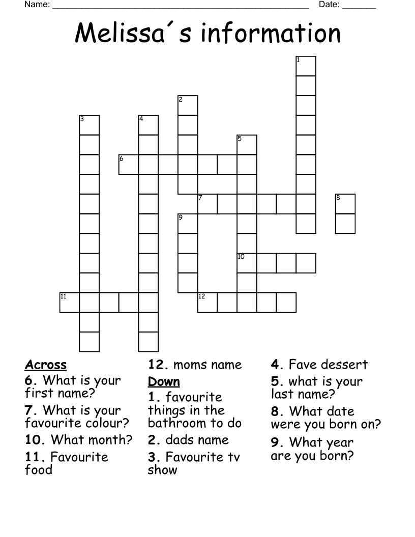 Melissa´s information  Crossword