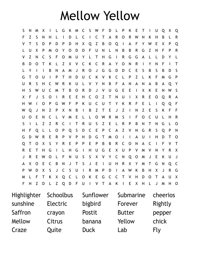 Mellow Yellow Word Search