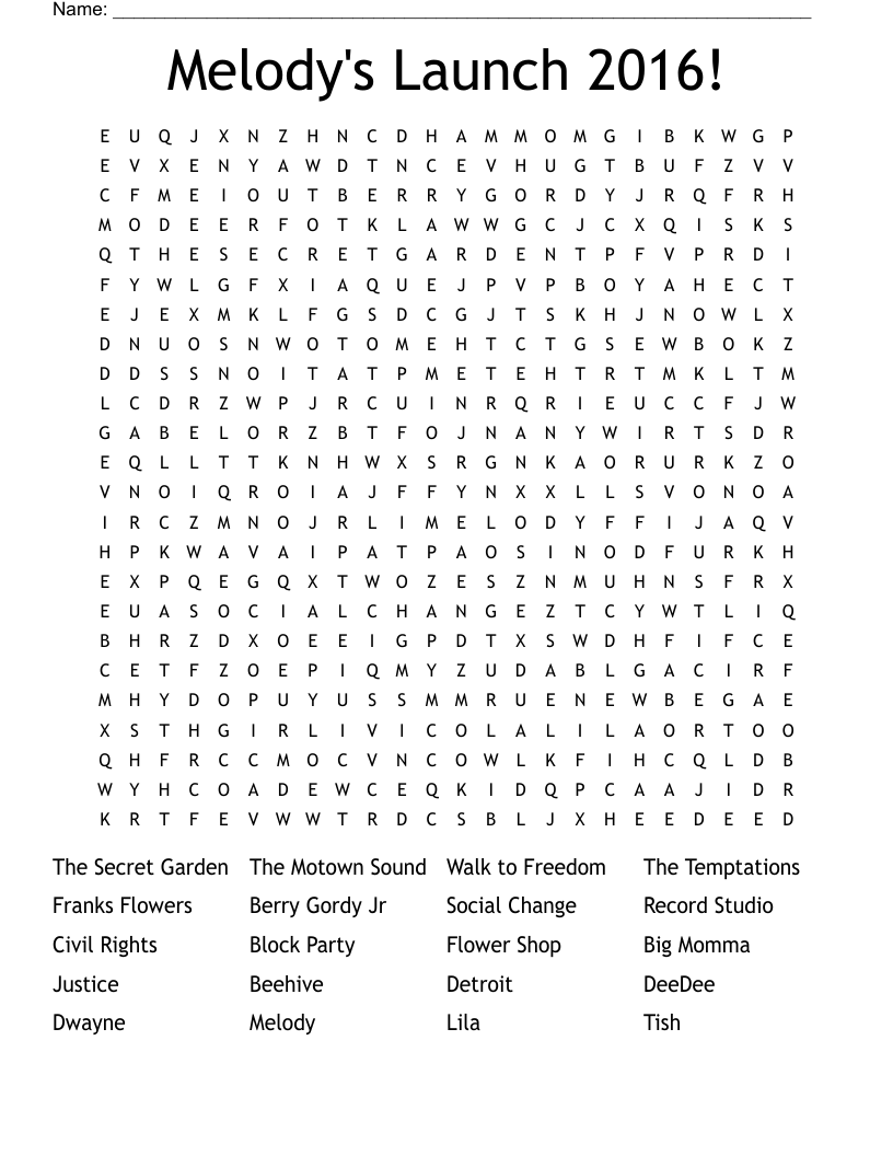 Melody's Launch 2016! Word Search