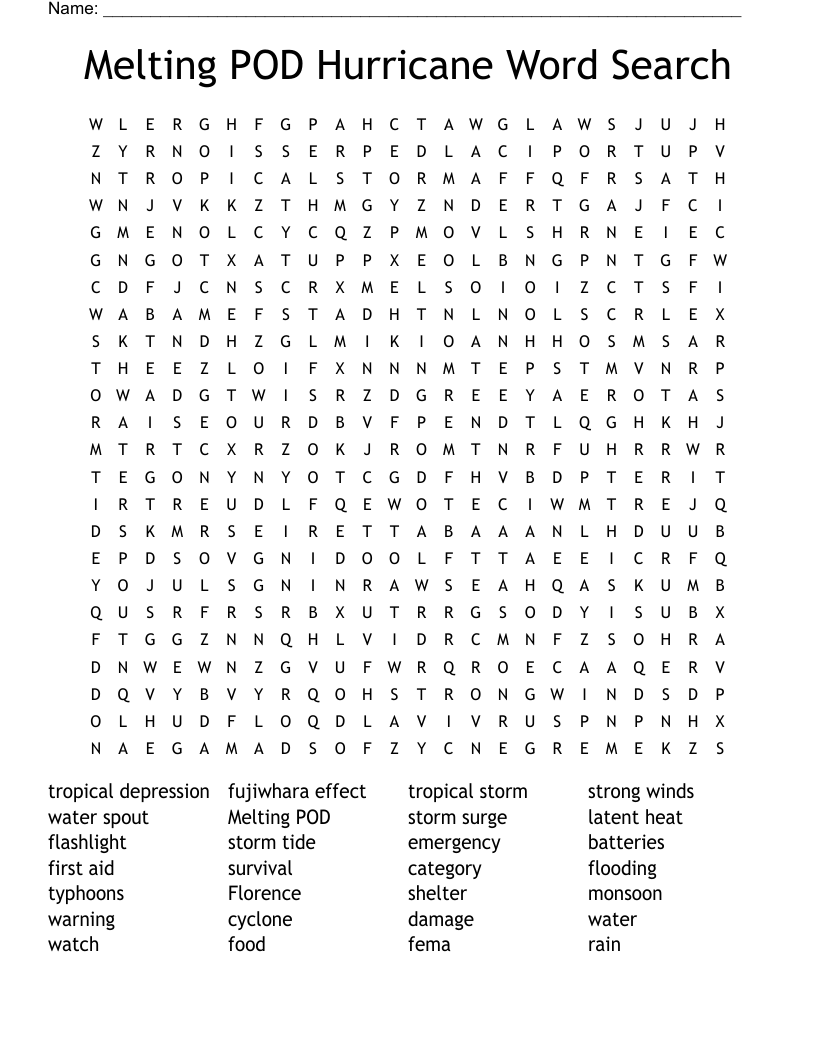 Melting POD Hurricane Word Search