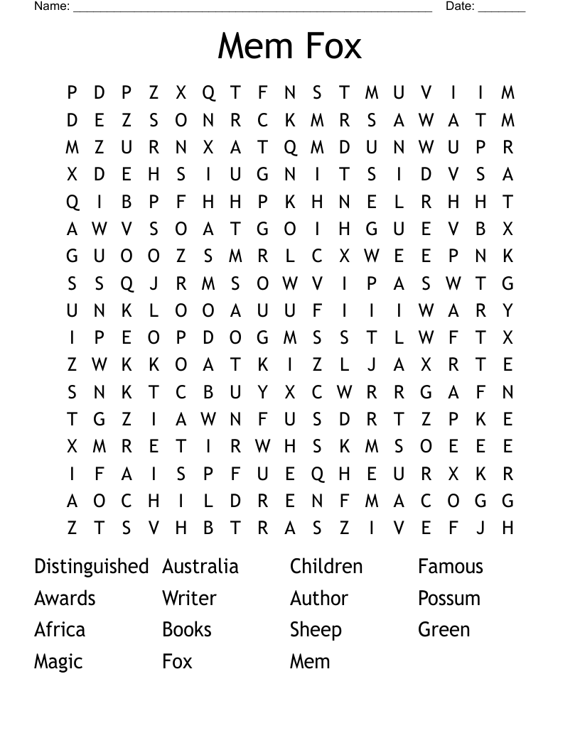 Mem Fox Word Search