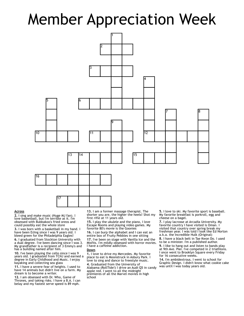 Member Appreciation Week Crossword