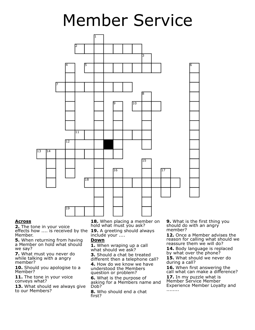 Member Service Crossword