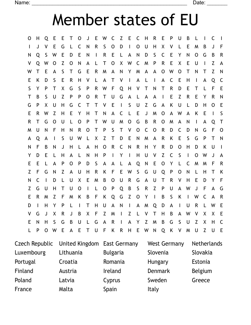 Member states of EU Word Search
