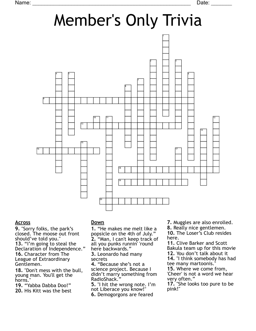 Member's Only Trivia Crossword