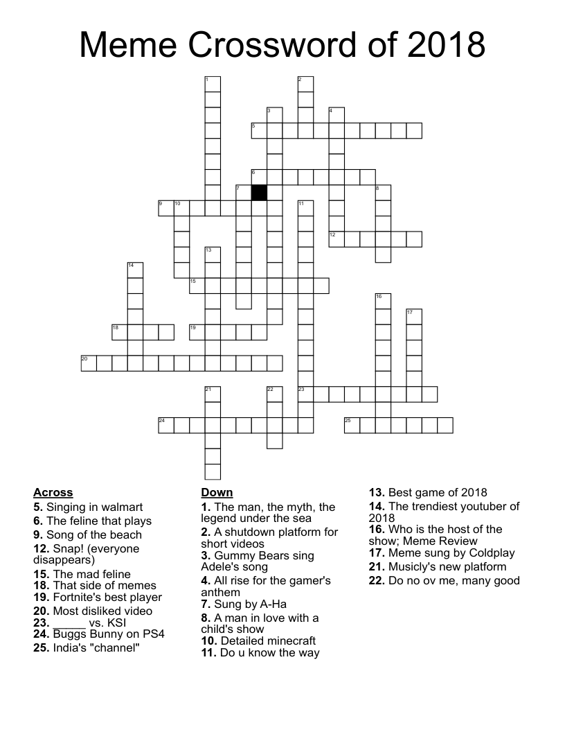 Meme Crossword of 2018