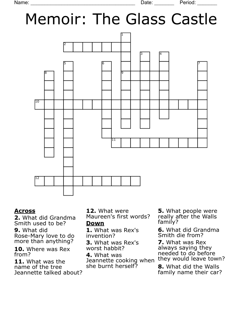 Memoir: The Glass Castle Crossword