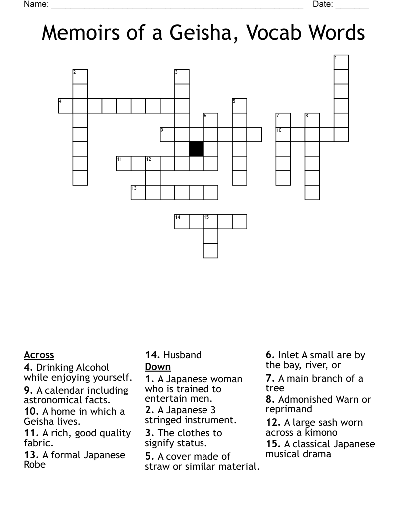 Memoirs of a Geisha, Vocab Words Crossword