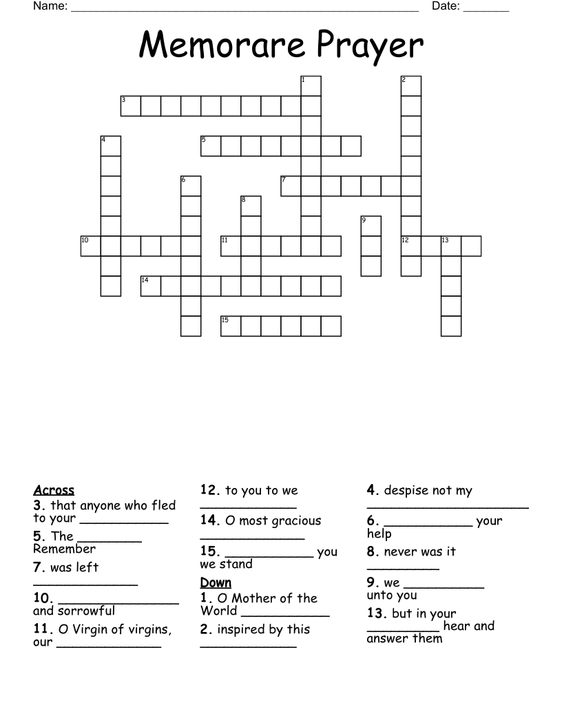 Memorare Prayer  Crossword