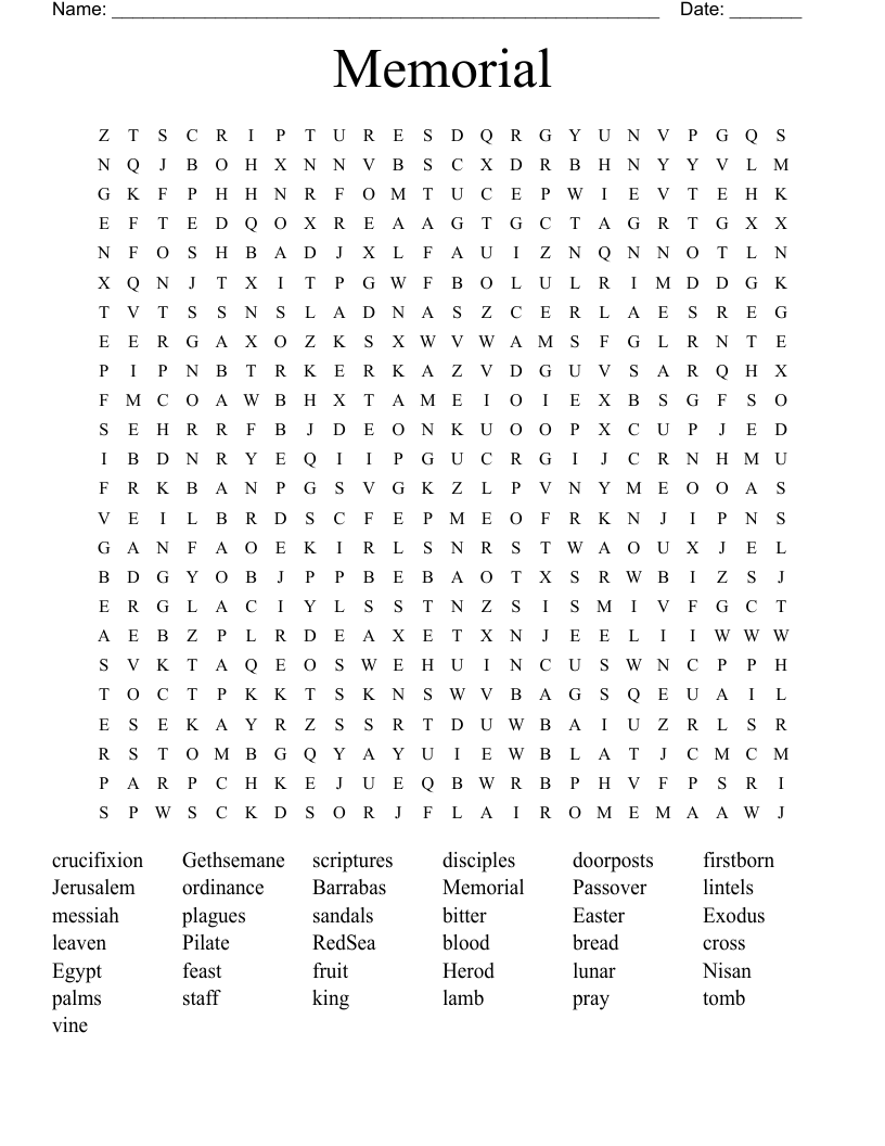 Memorial Word Search