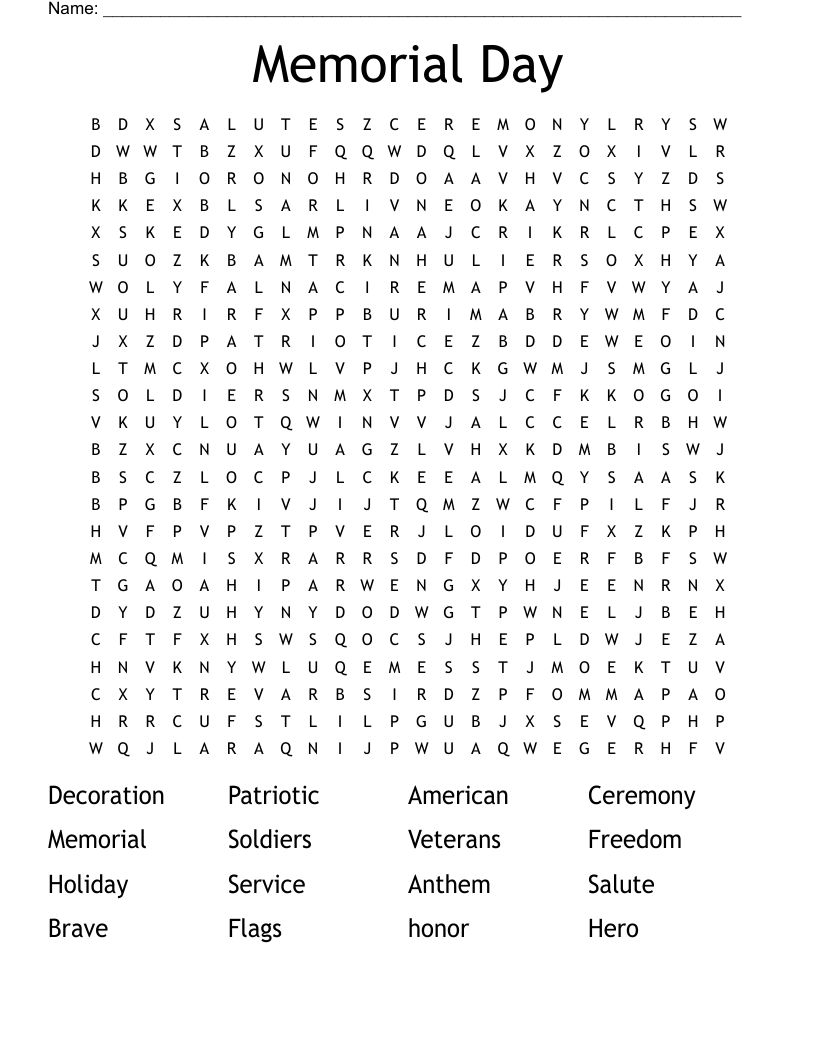 Memorial Day Word Search
