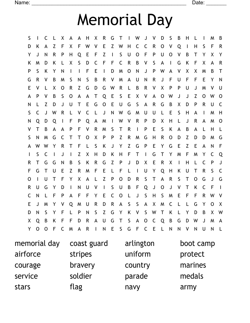 Memorial Day Word Search