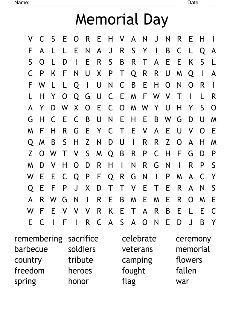 Memorial Day Word Search